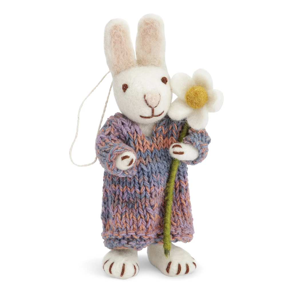 Gry & Sif - White Bunny with Multi Colorful Dress and Maguerite