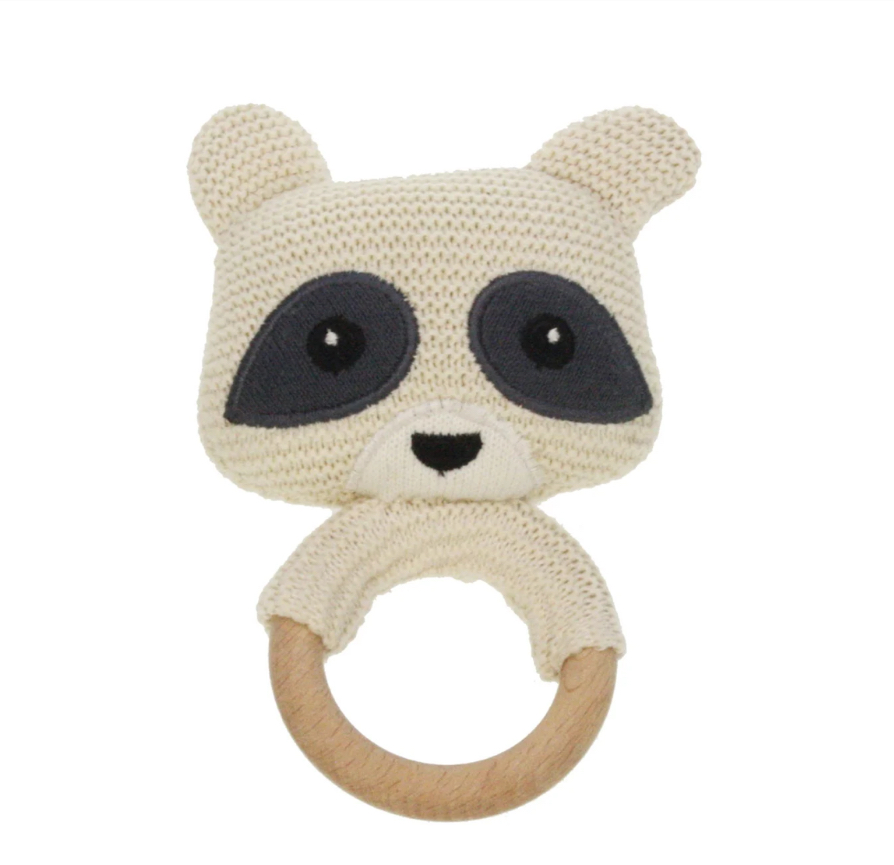 Meander - Faultier Rassel gestrickt - 100% Baumwolle 9,5x5x17cm