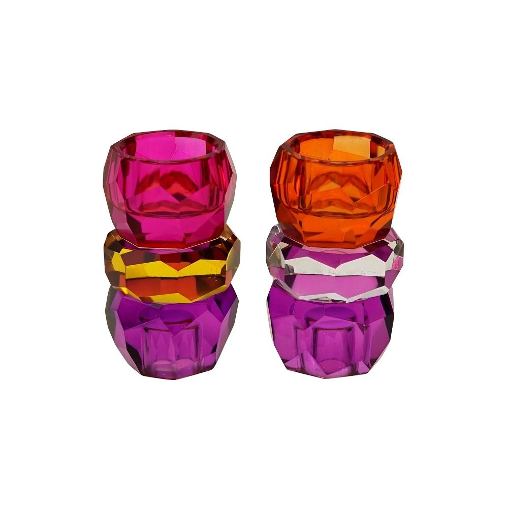 Werner Voss - Kerzenhalter, pink/orange, 2 sort., Kristall, 7x7x11,5 cm