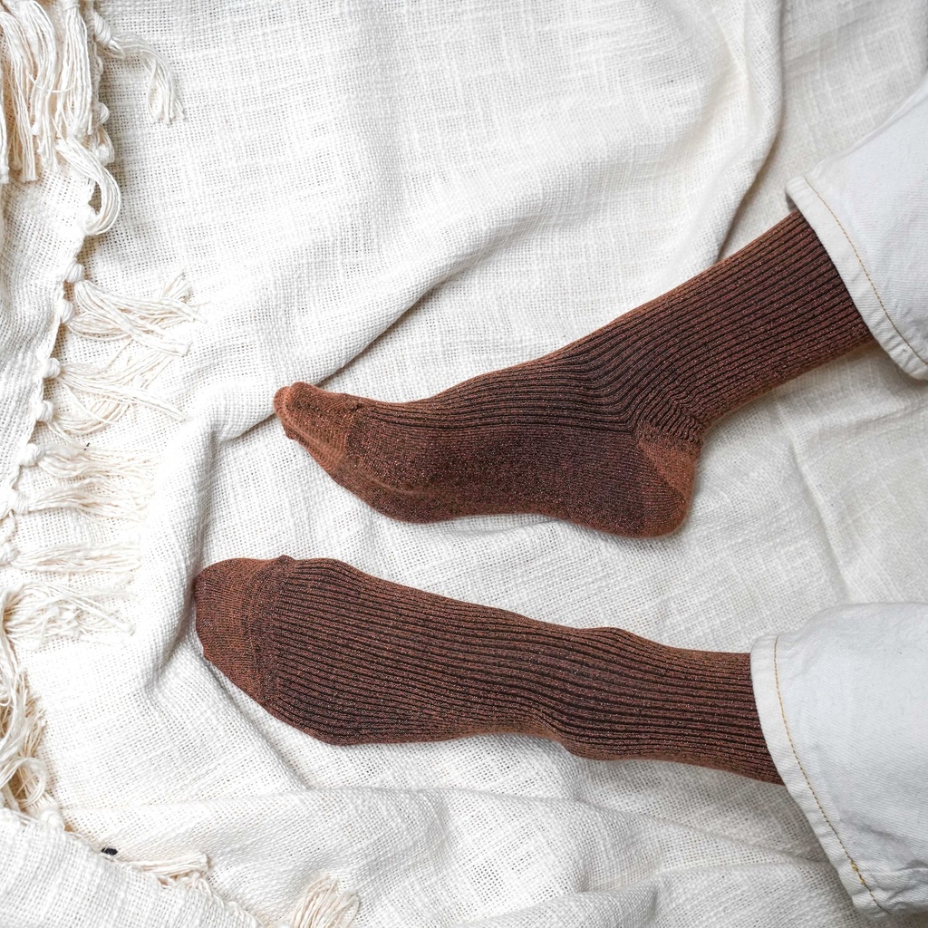 Klue - Glitter Lurex socks | Camel brown | eco-friendly lyocell
