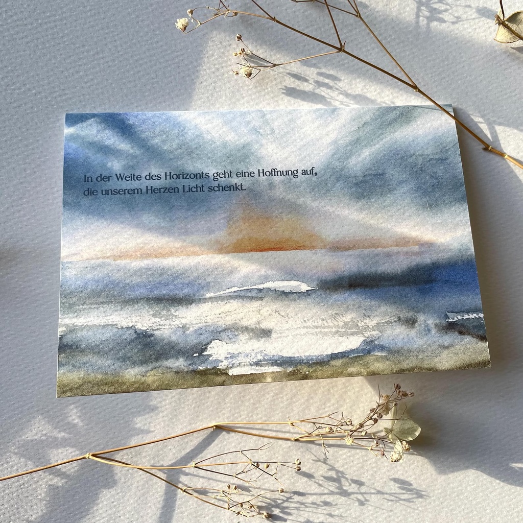 Elena Klein - Klappkarte mit Umschlag - Trauerkarte - In der Weite des Horizonts geht eine Hoffnung auf, die unserem Herzen Licht schenkt.