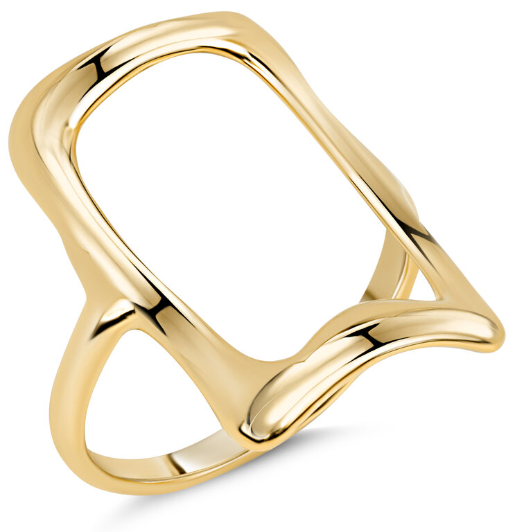 Charmins Ring - R1771 - Gold-Colored Chunky Ring with Open Rectangle Steel Strength and Space