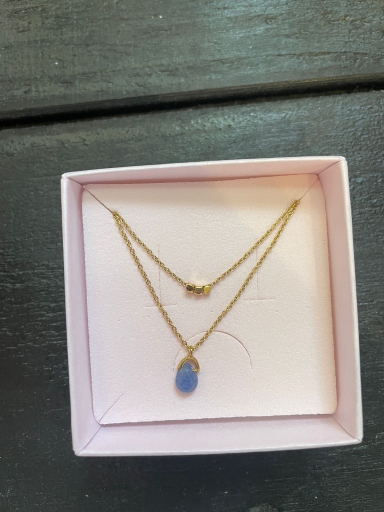 Mas Jewelz - doppelte Kette mit Edelstein - blauer Quarz