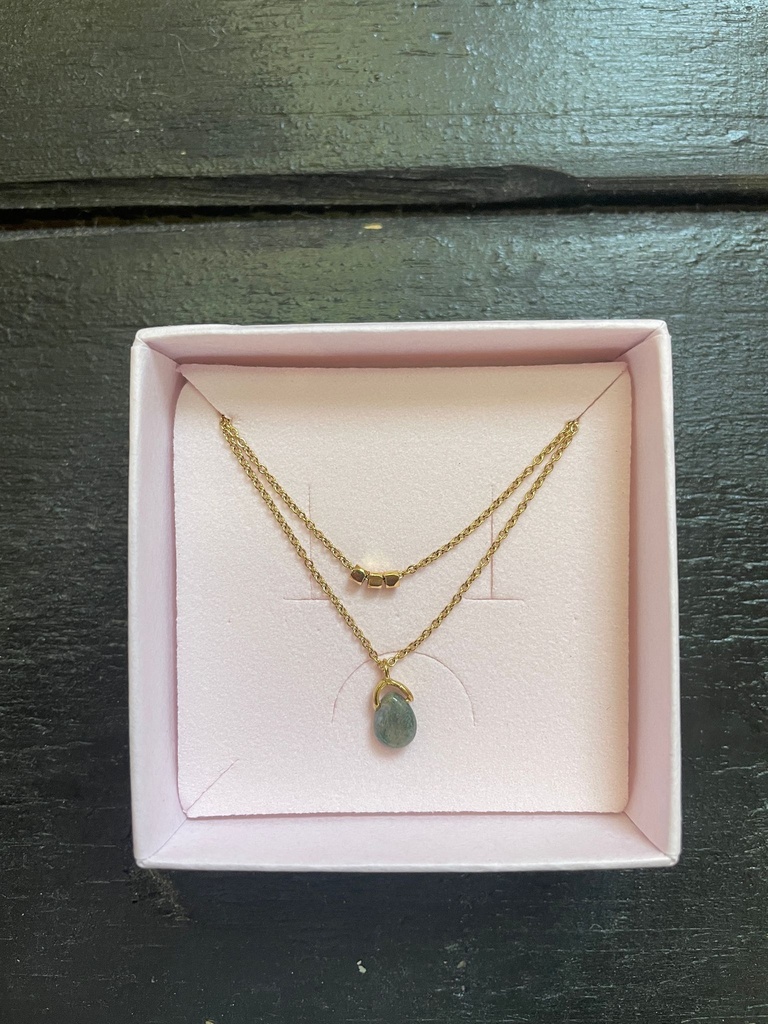 Mas Jewelz - doppelte Kette mit Edelstein - Erdbeerquarz