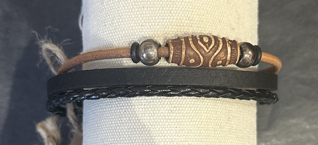 Herrenarmband doppel Mix Metallschnalle - schwarz/cognac