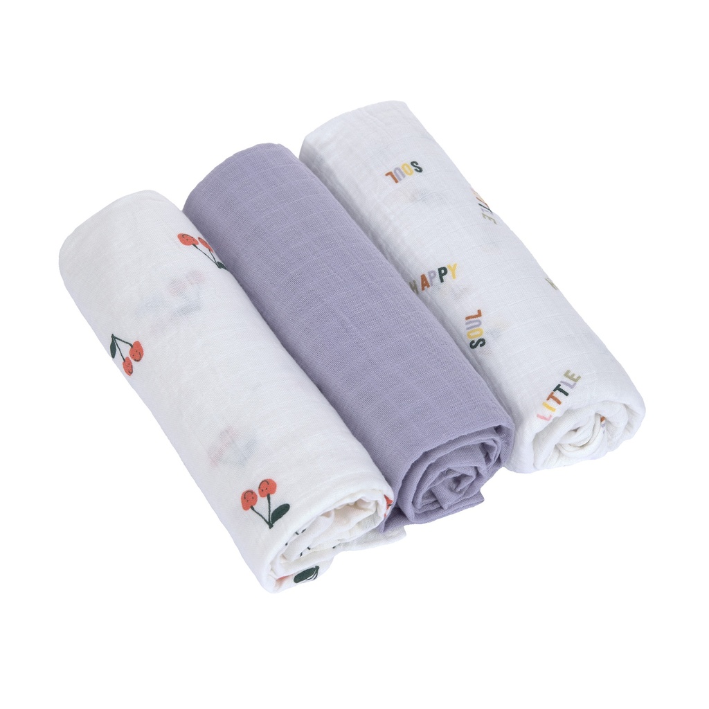Lässig - Mulltücher 3er Set 85 x 85 cm - Bio Baumwolle, Happy Fruits, Kirsche