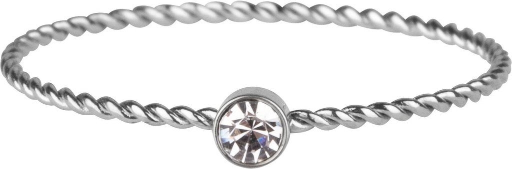 Charmins - R944 - Turned Steel Birthstone Ring White Cristal