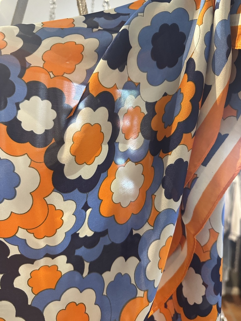 Quadratisches Tuch Blumenprint orange weiß blau