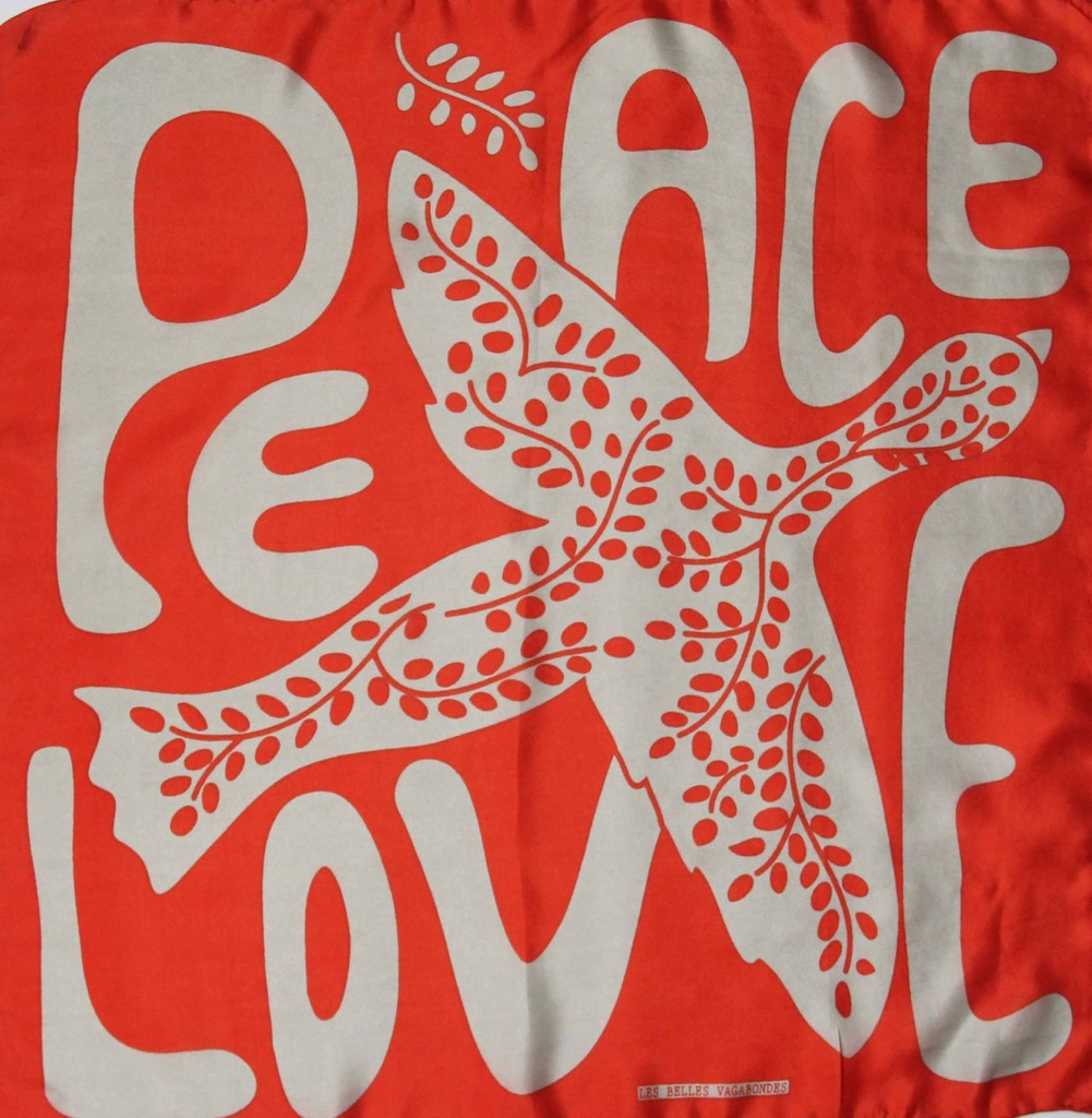 Les Belles Vagabondes - Seidentuch Mini Foulard Peace and Love orange