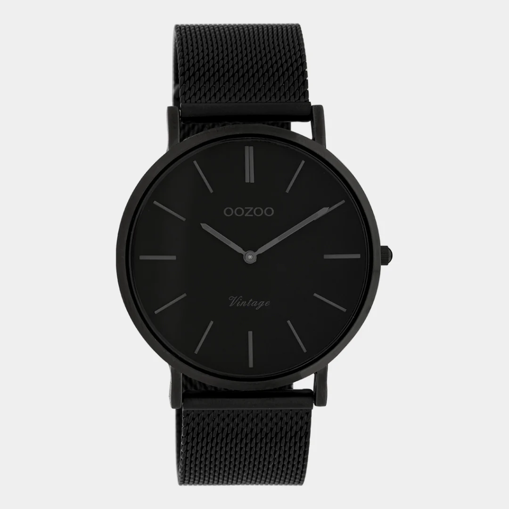 Oozoo Timepieces - Armbanduhr - Vintage Unisex Edelstahl-Mesh-Armband - schwarz 40mm