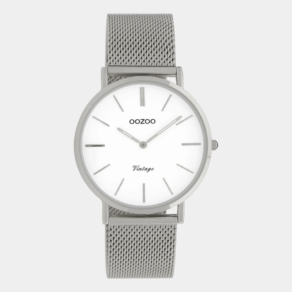 Oozoo Timepieces - Armbanduhr - Vintage Unisex Edelstahl-Mesh-Armband - silber/weiß 36mm
