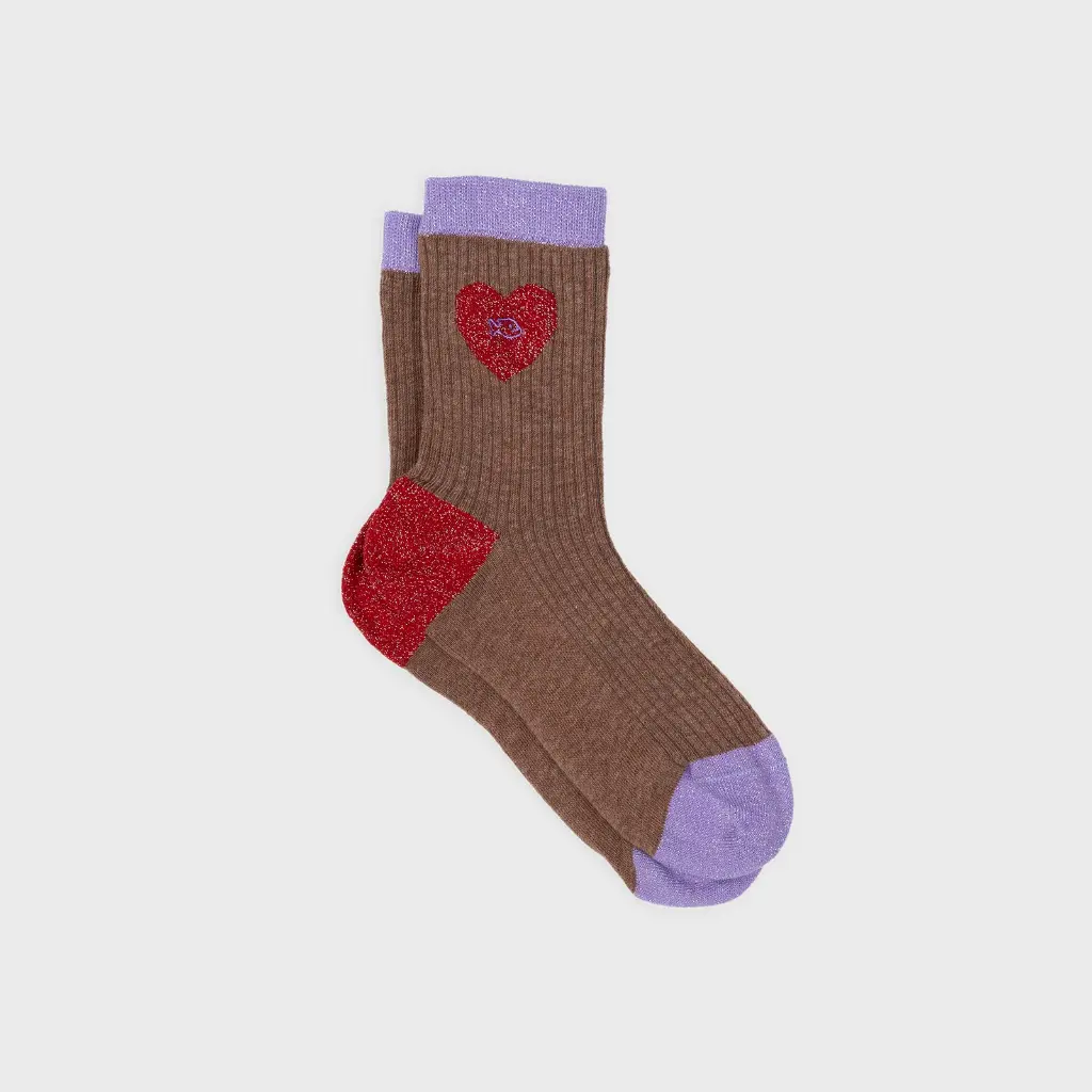 Billybelt - Baumwollsocken Herz braun rot