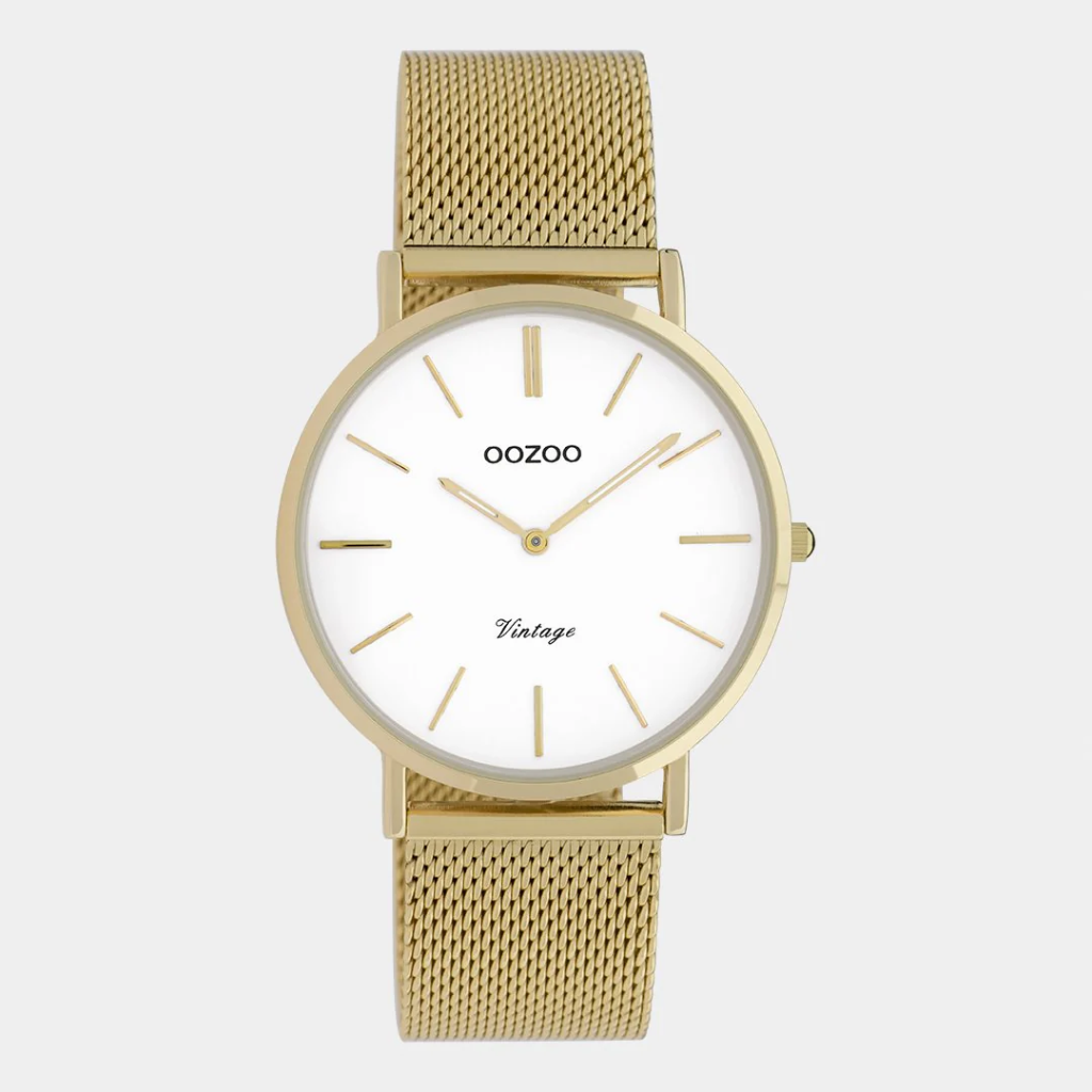 Oozoo Timepieces - Armbanduhr - Vintage Unisex Edelstahl-Mesh-Armband - gold / weiß 36mm