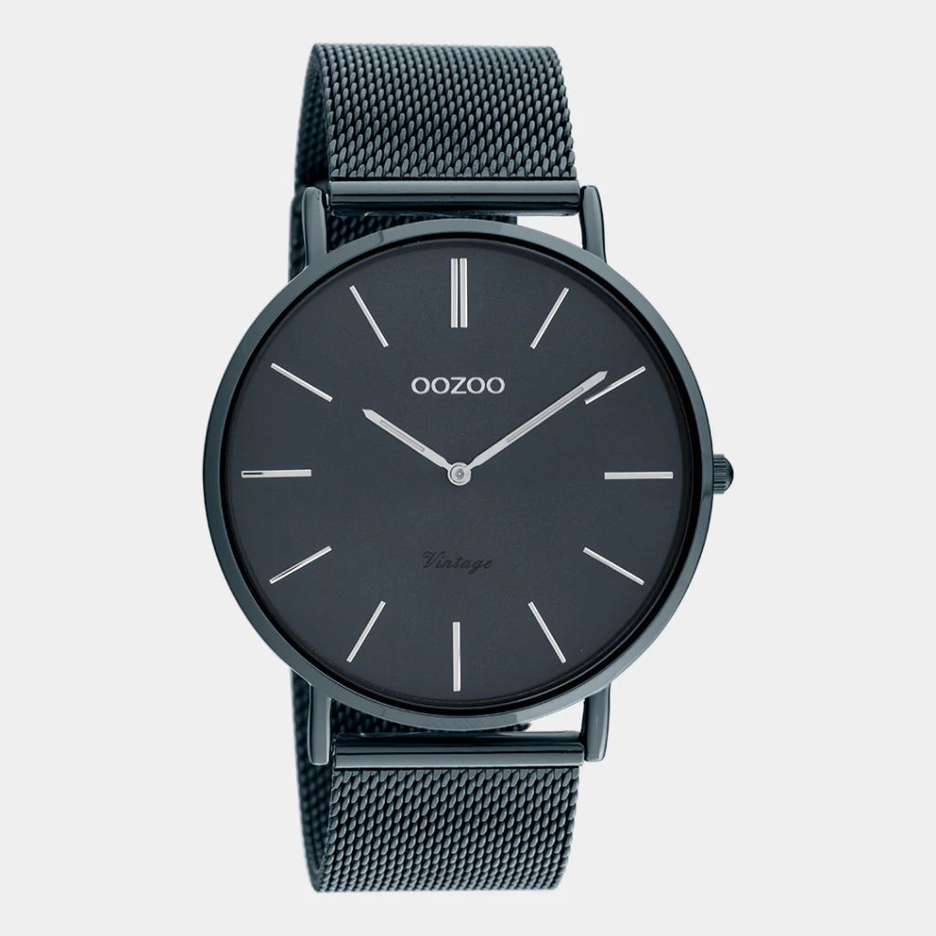 Oozoo Timepieces - Armbanduhr - Vintage Unisex Edelstahl-Mesh-Armband - dunkelblau 42mm