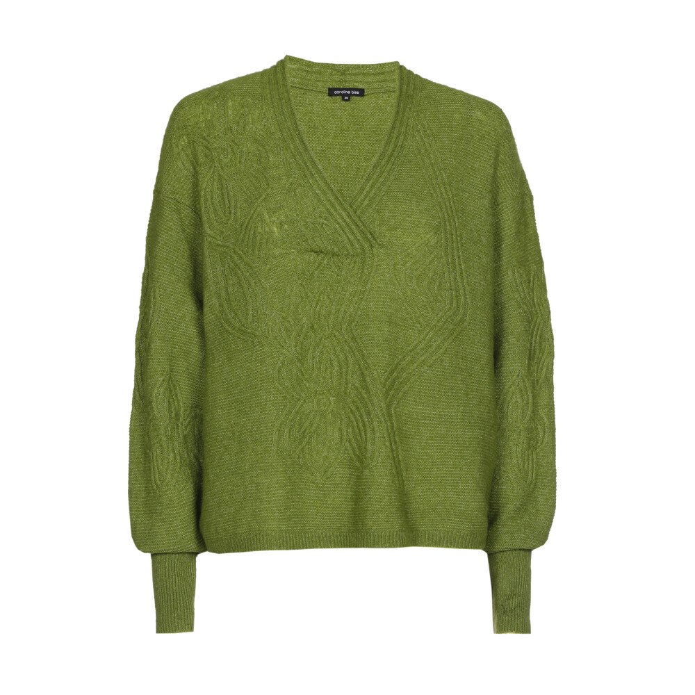 Caroline Biss - RELAXED COSY PULLOVER WITH SUBTLE FLORAL RELIEF PATTERN avocado