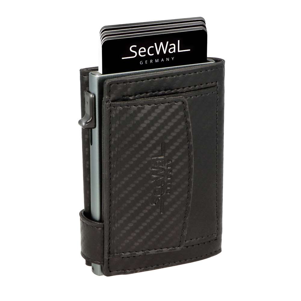 SecWal - Kartenetui mit Geldbeutel Druckknopf schwarz Leder (Carbon)