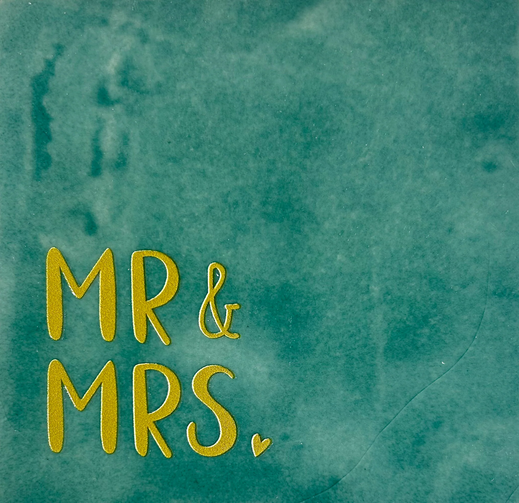 Yett Tiles - Fliese/Untersetzer Mr. & Mrs seegrün/gold