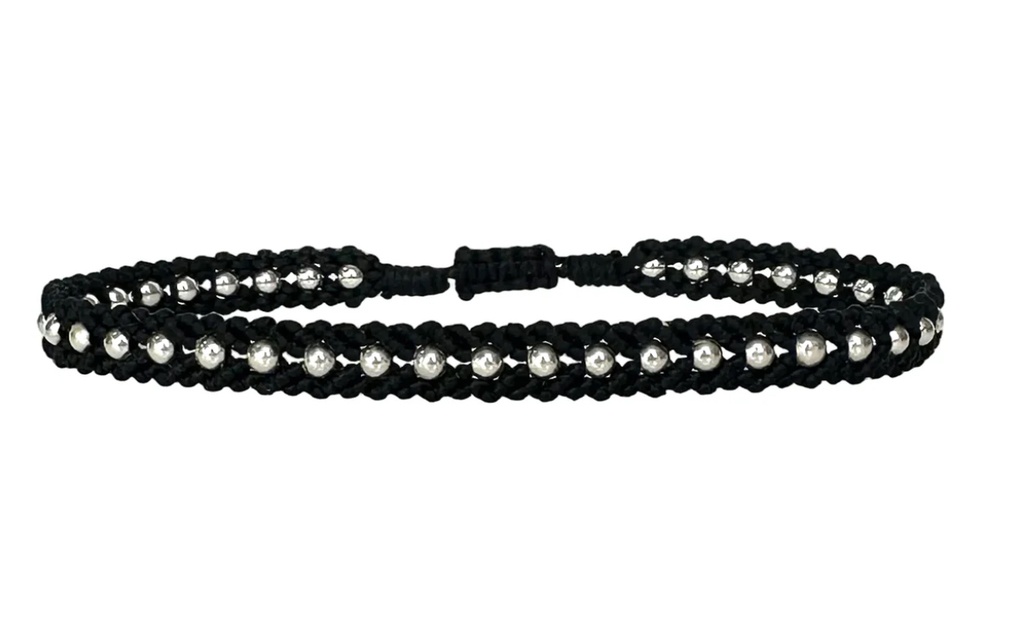 LeJu - Bracelet Silver Men 09 black with silver glass beads 