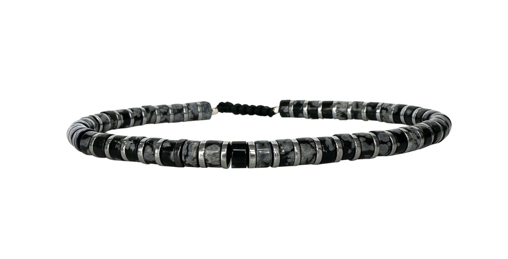 LeJu - Bracelet Stones Men black and dark grey glass beads