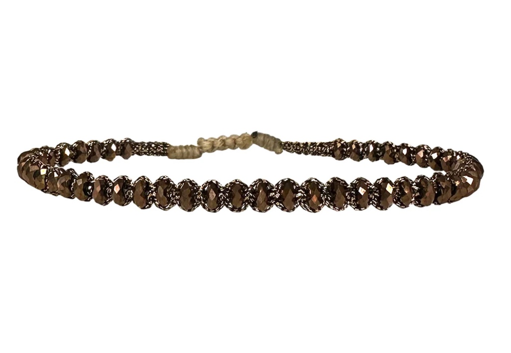 LeJu - Bracelet copper polyester threads with copper glass beads