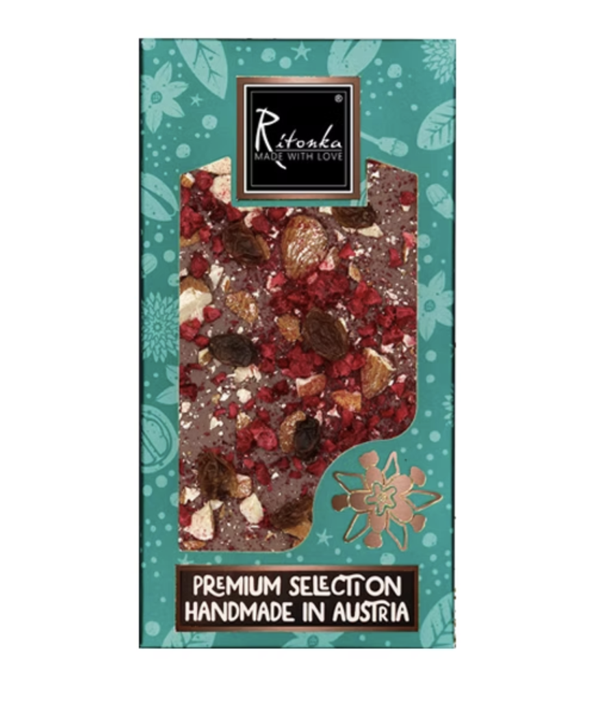 Ritonka - Premium Milchschokolade - Himbeeren, Rosinen, Mandeln 95g