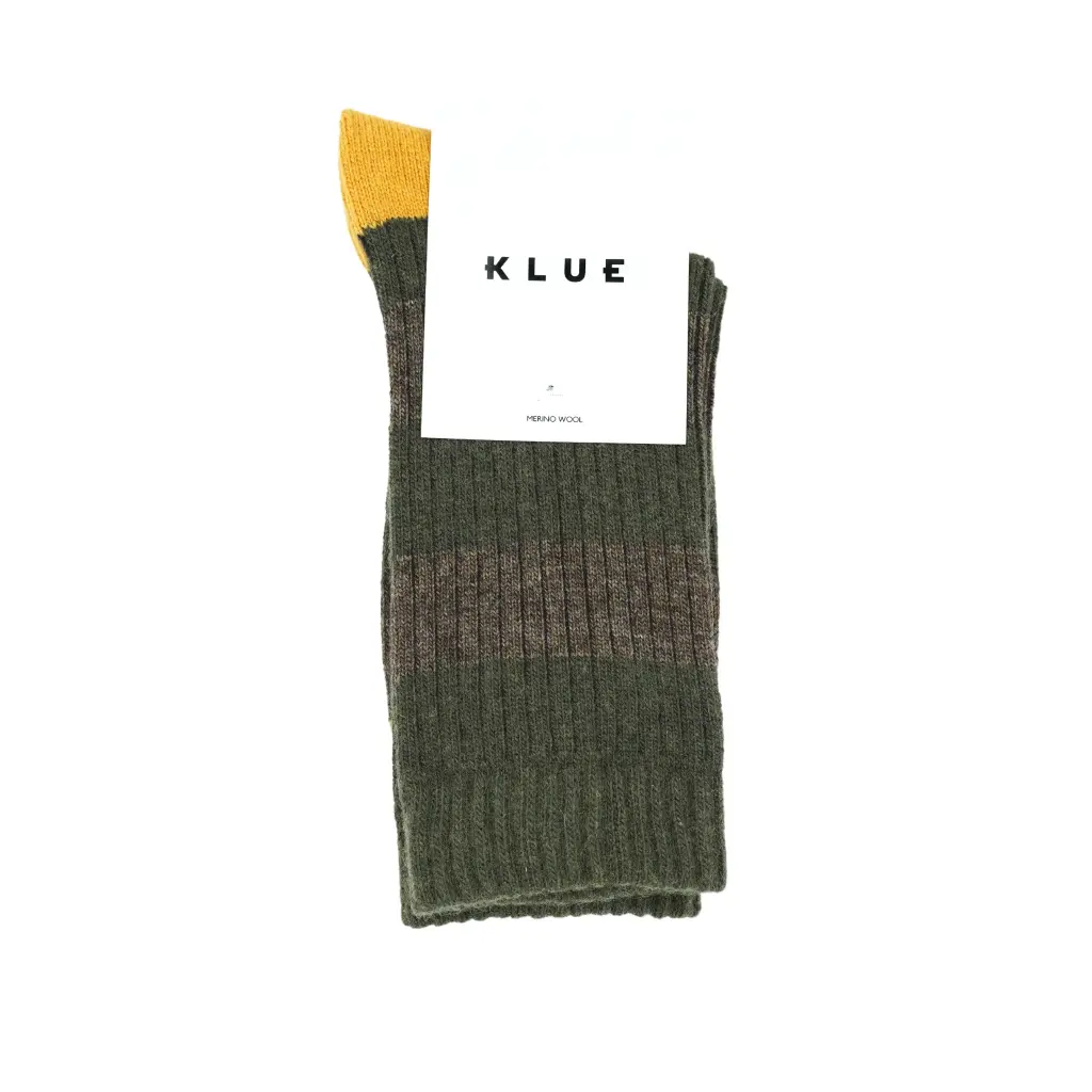 Klue - Merino Wool Socks with stripes | khaki brown yellow