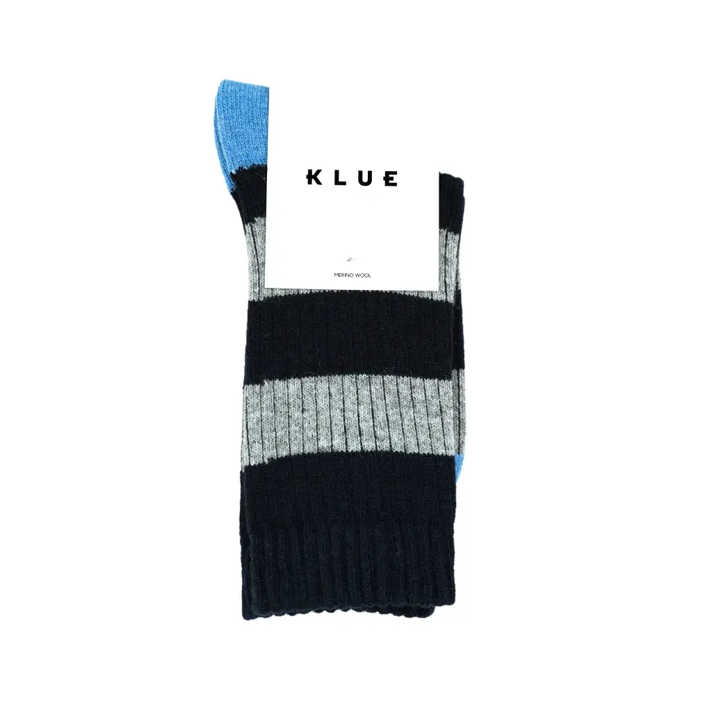 Klue - Merino Wool Socks with stripes | Navy grey light blue