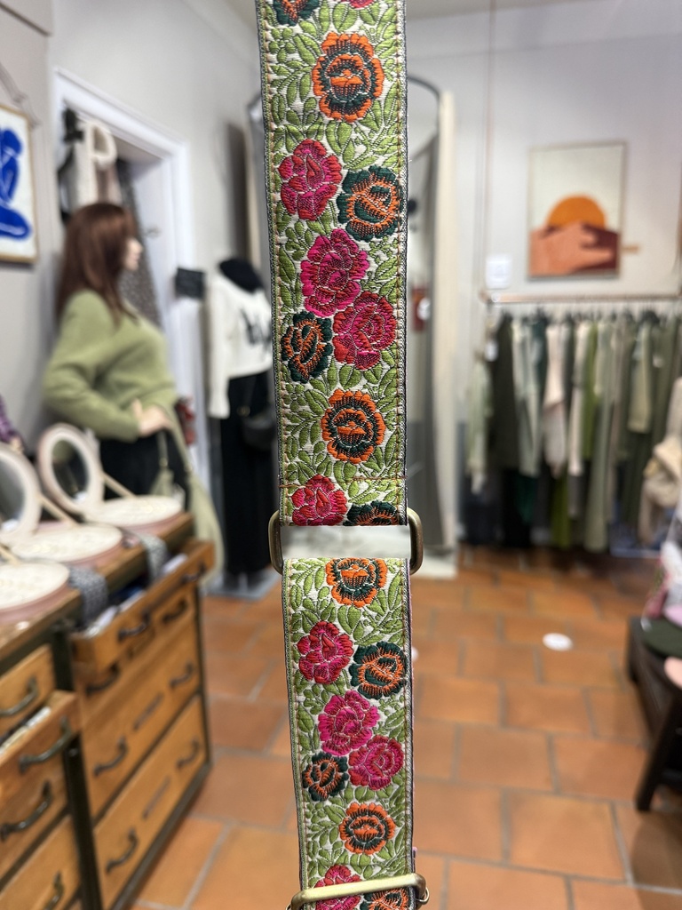 Taschengurt Schultergurt Jacquard Flower Antic green pink orange dark green