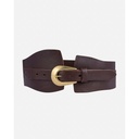 Amsterdam Heritage - Midwaist Belt PRYA - breiter Leder Taillengürtel mit Hufeisenschnalle - dunkelbraun gold