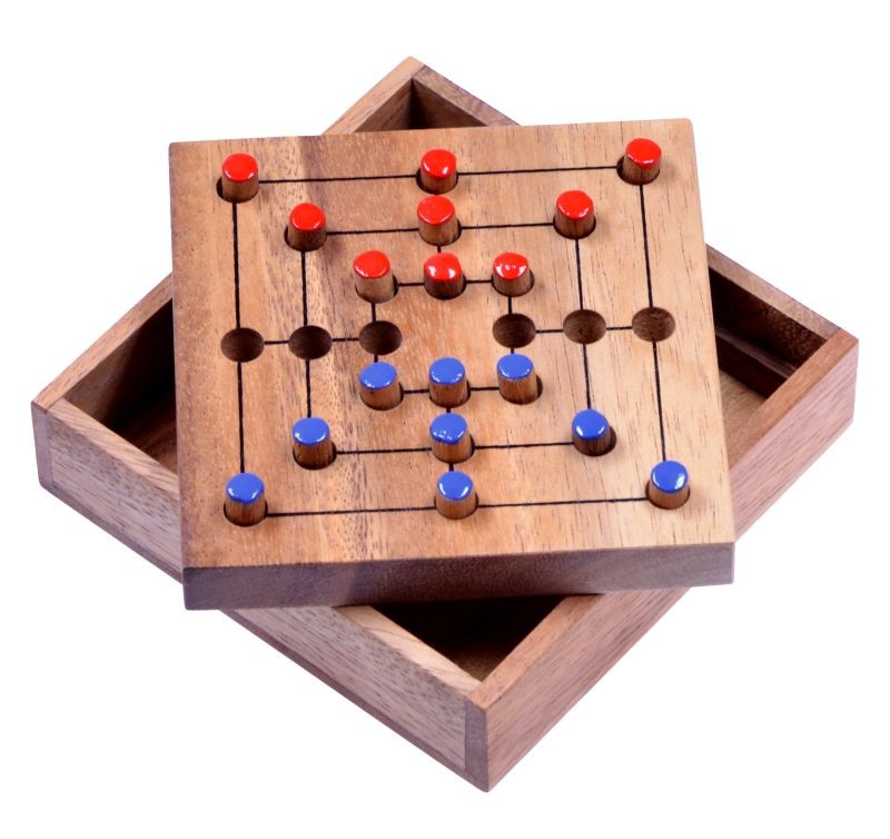 Holzspiele LP - Mühle Gr. S – Holz Strategiespiel für 2 Spieler | Kompakt 10 x 10 cm & handgefertigt