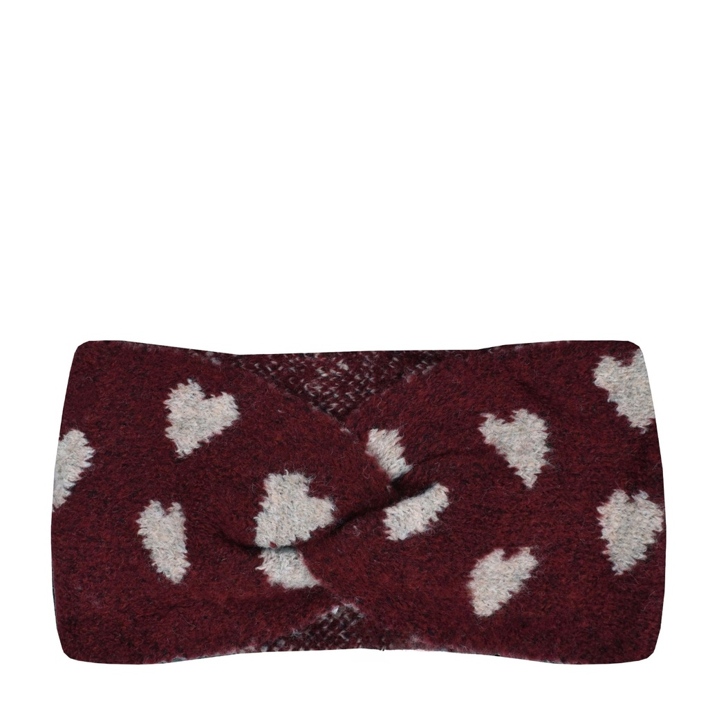 Stirnband bordeaux mit grauen Herzchen 