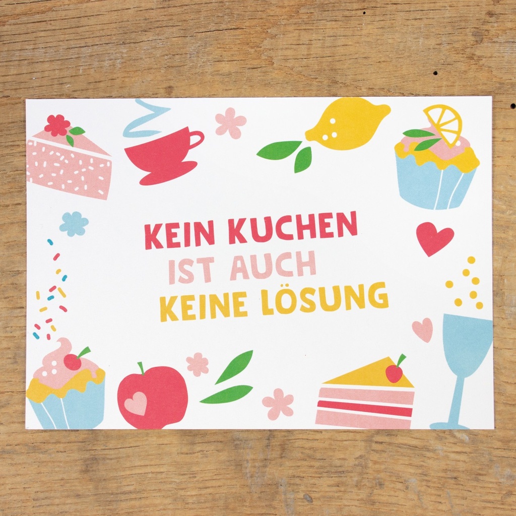 Bow & Hummingbird - Postkarte - Kein Kuchen ist auch keine Lösung - Recyclingpapier