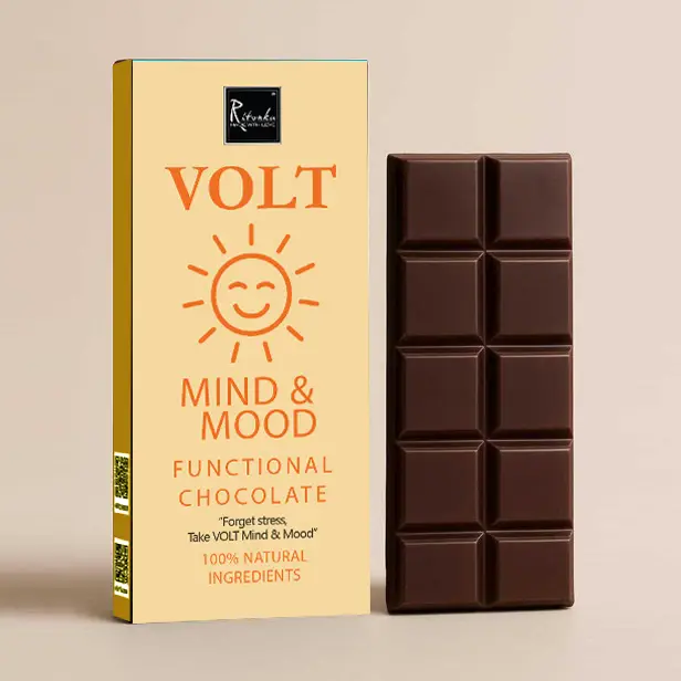 VOLT - Vegane Schokolade / Funktionsschokolade - Mind & Mood - Banane, Vanille, Zimt, Kakaonibs, Safran 50g