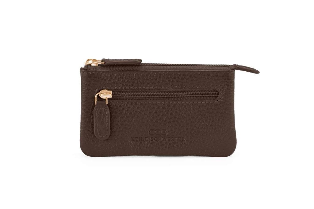 Duo-Schlüsseltasche | dunkelbraun | gold | genarbt