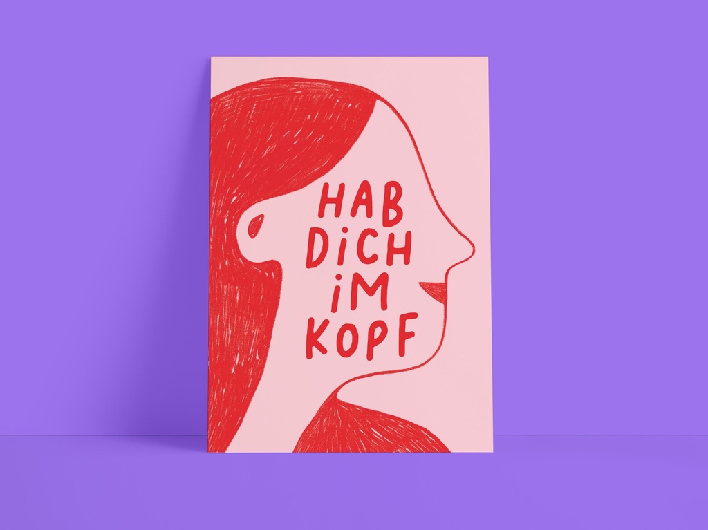 Süsswarenladenfrau - Postkarte - Hab dich im Kopf