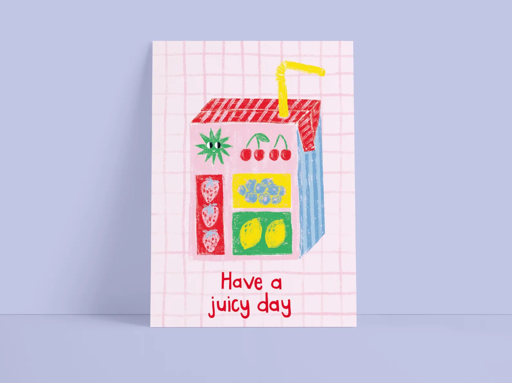 Süsswarenladenfrau - Postkarte - Have a juicy day