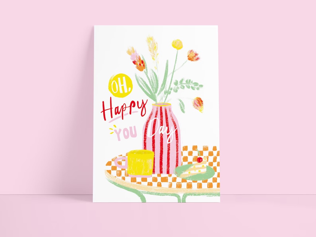 Süsswarenladenfrau - Postkarte - Oh happy you day