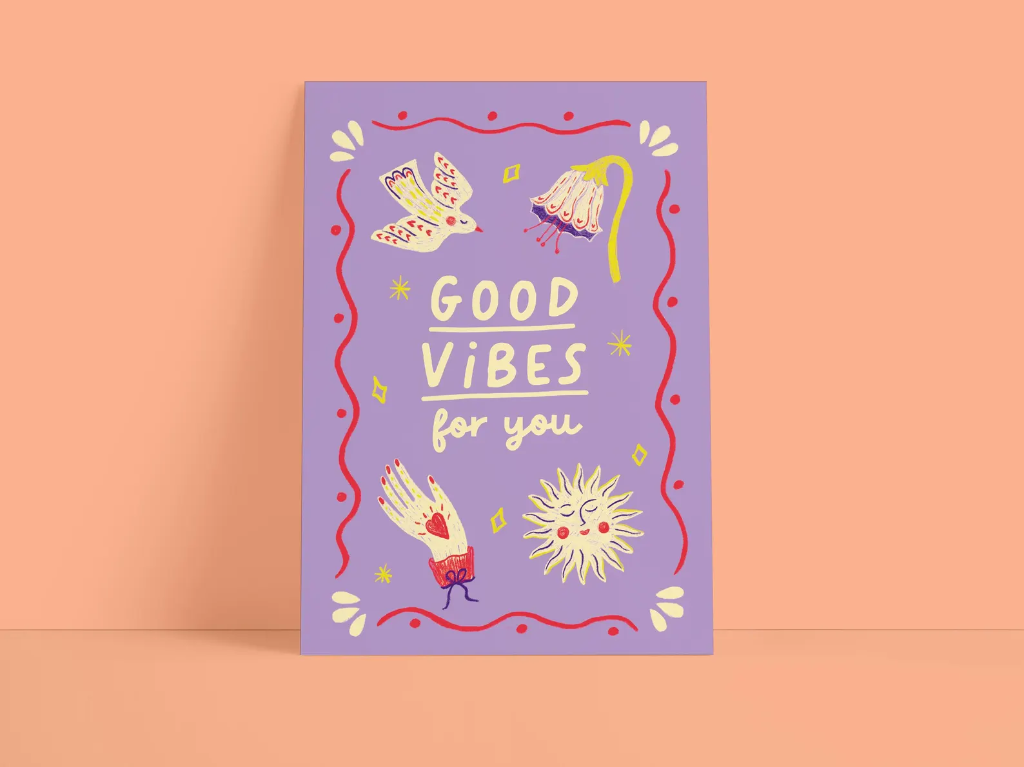 Süsswarenladenfrau - Postkarte - Good vibes for you