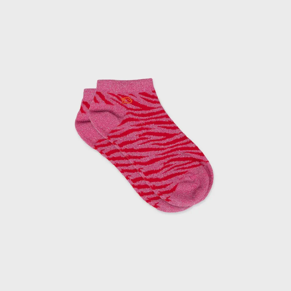 Billybelt - Baumwollsocken Zebra glitter ankle socks pink and red