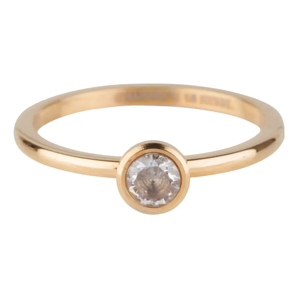Charmins - R489 - Ring gold big white crystal - Birthstone April