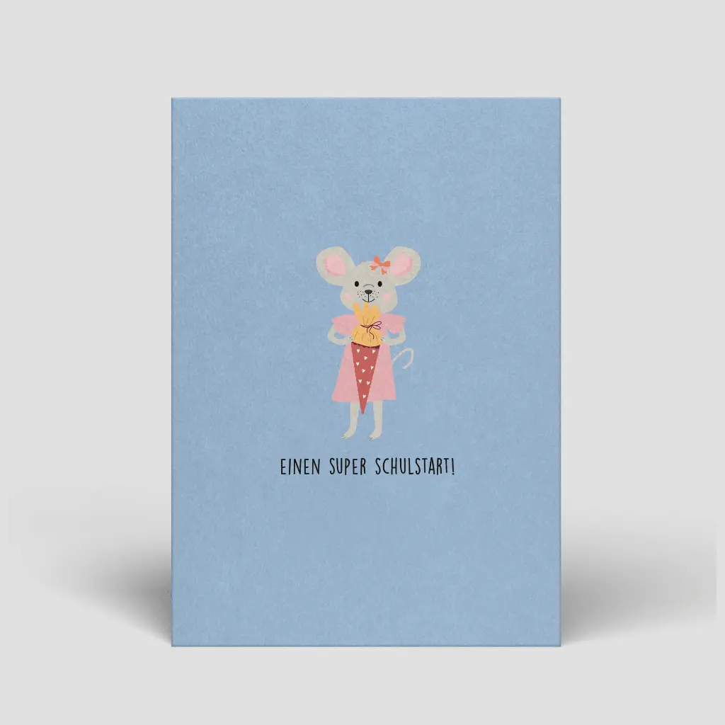 Naturbedacht - Postkarte - Maus mit Schultüte (Einen super Schulstart)