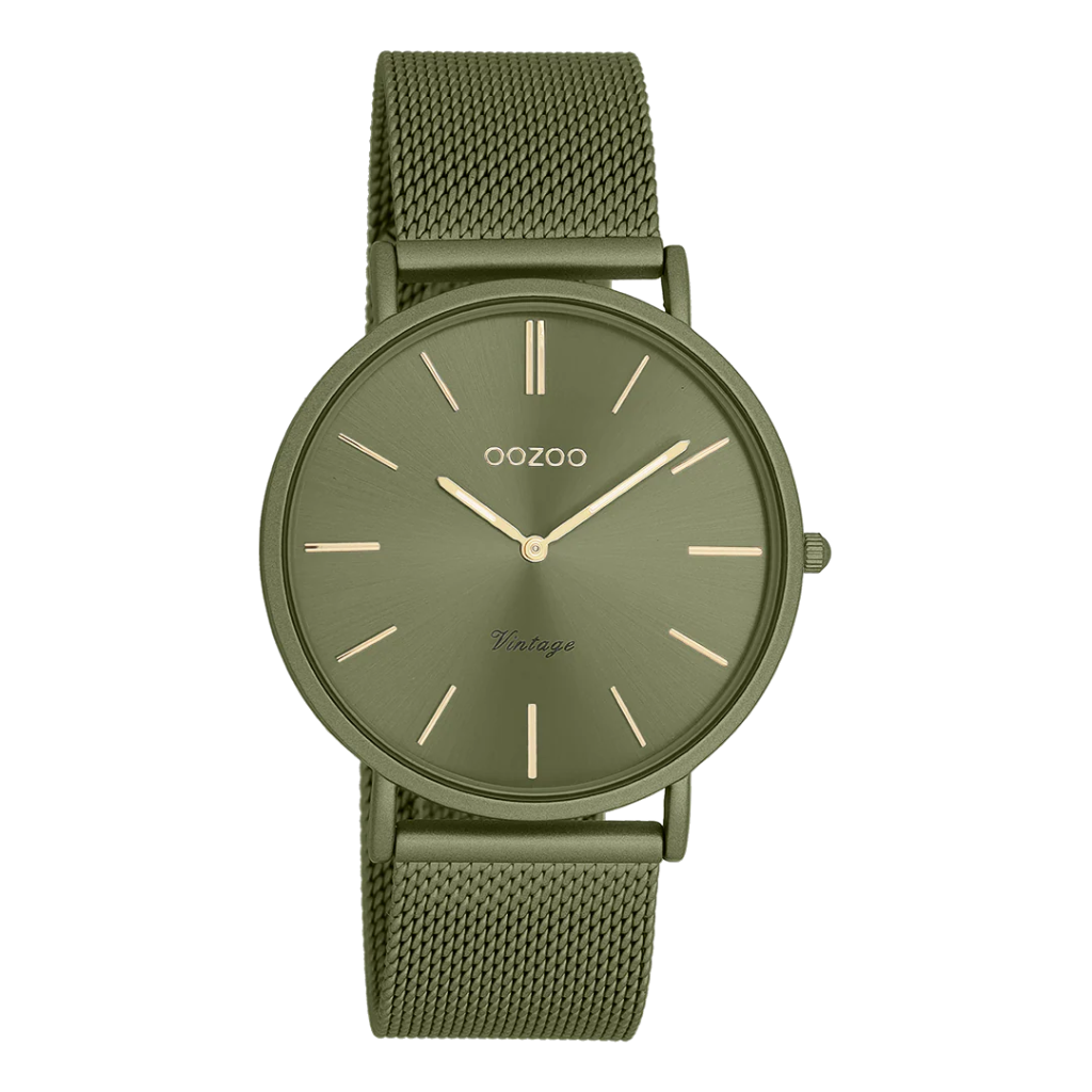 Oozoo Timepieces - Armbanduhr - Vintage Unisex Edelstahl-Mesh-Armband - khaki 40mm