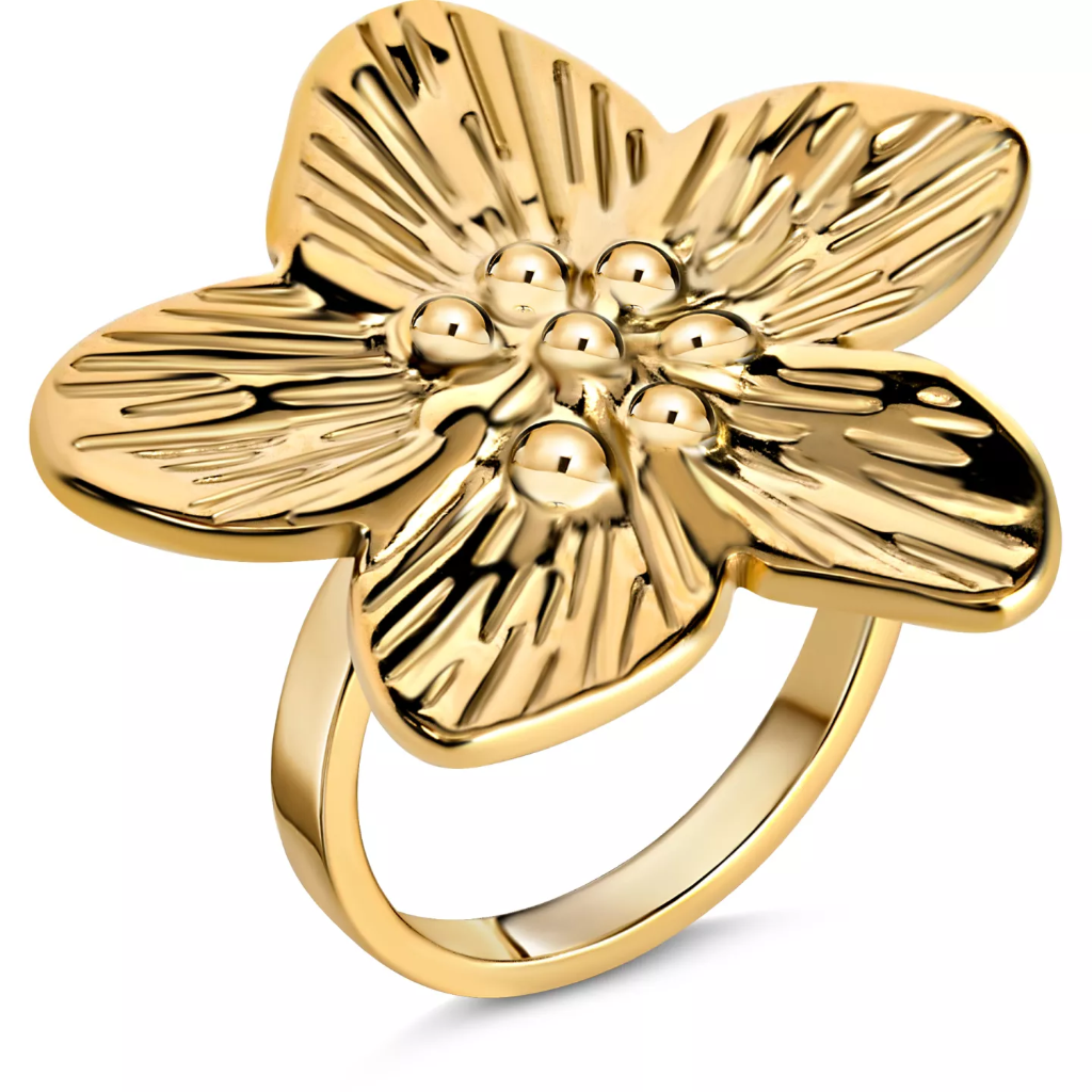 Charmins - R1855 - Chunky ring cherry blossom gold plated