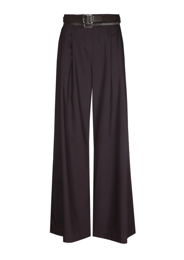 Caroline Biss - ELEGANT TROUSERS WITH DOUBLE BELT, MID WAIST eggplant