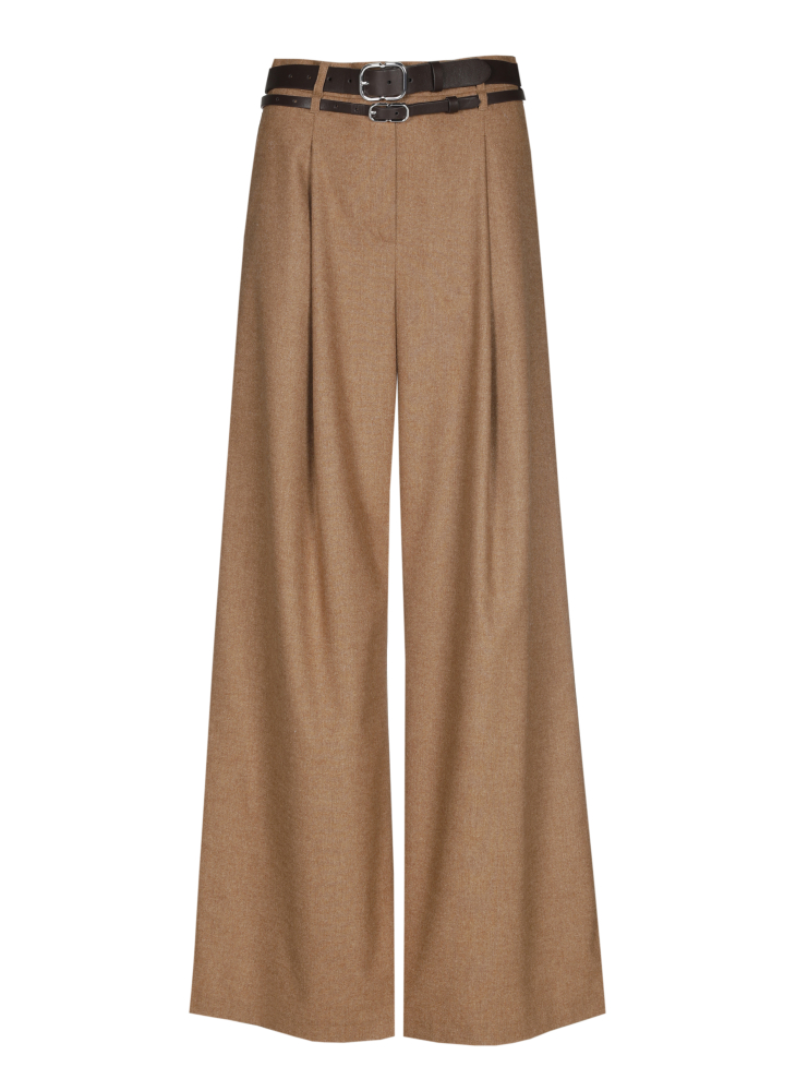 Caroline Biss - ELEGANT TROUSERS WITH DOUBLE BELT, MID WAIST camel
