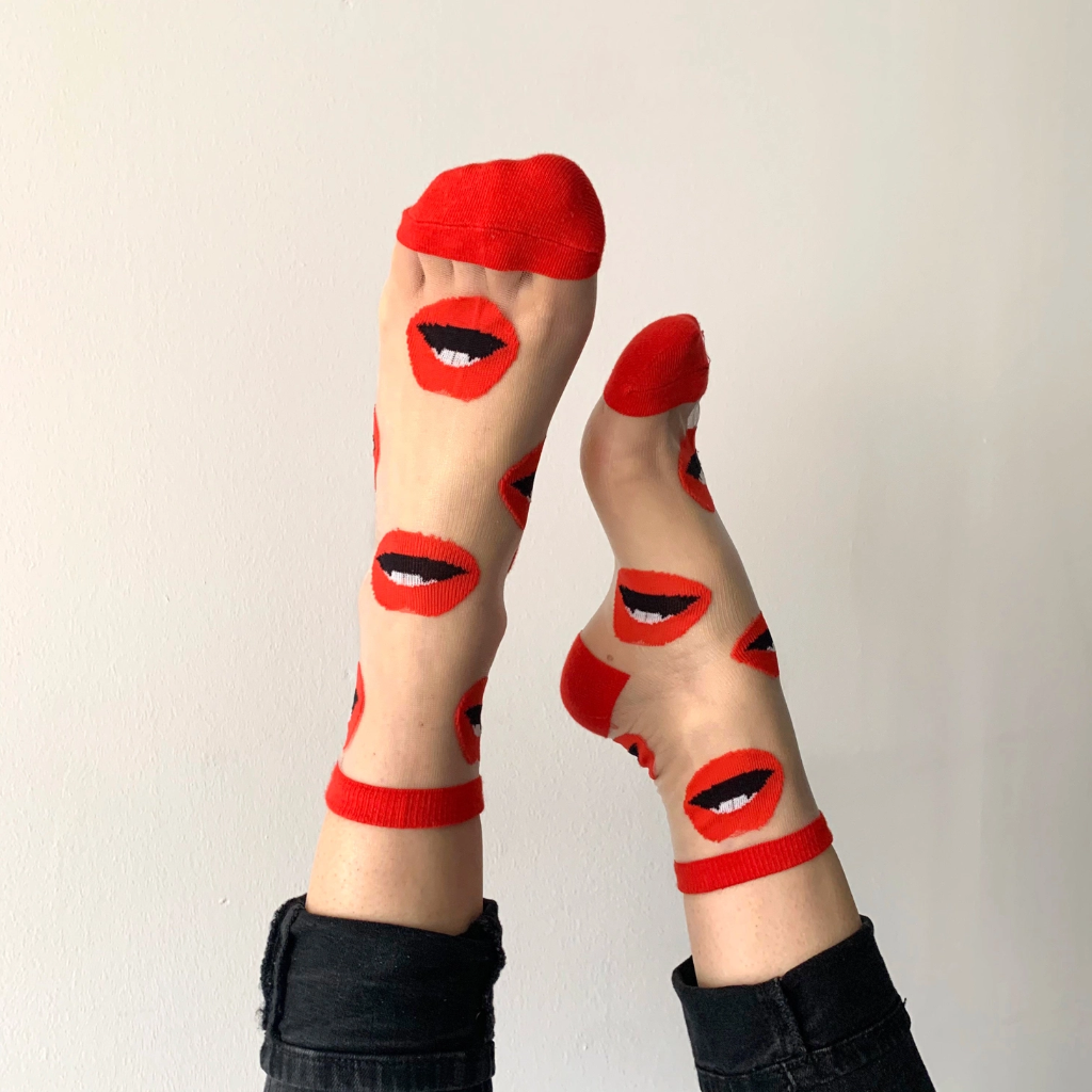 Sockette - Transparente Socken - Maryline - rote Lippen