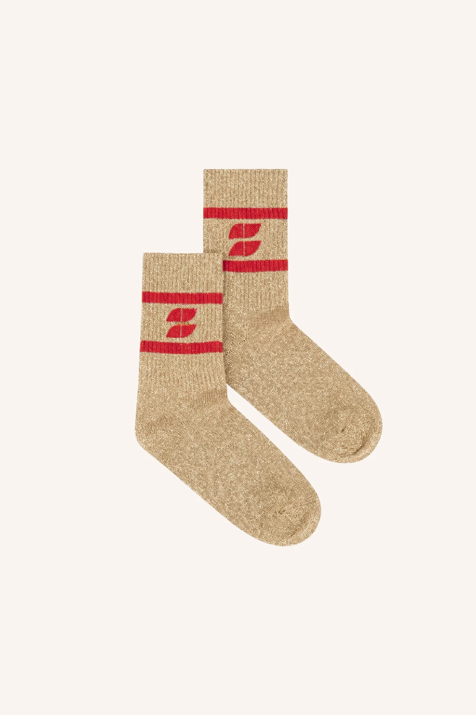 By Bar - Logo Glitter Oyster Socks - 305 poppy red