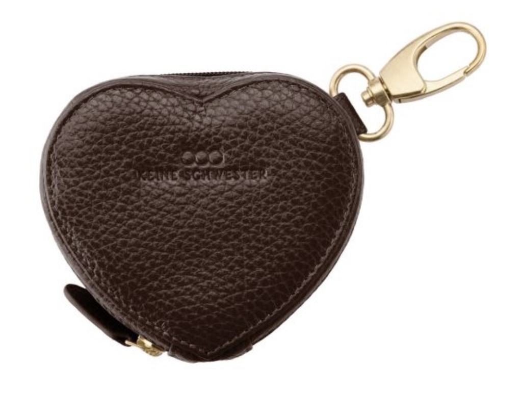 Herz Schlüsseltasche | dunkelbraun | gold | genarbt