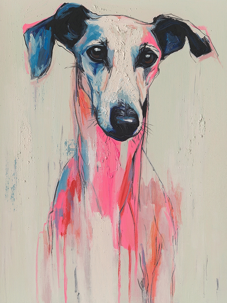 Gerahmtes Acrylgemälde WHISPERING GREYHOUND 60x80cm
