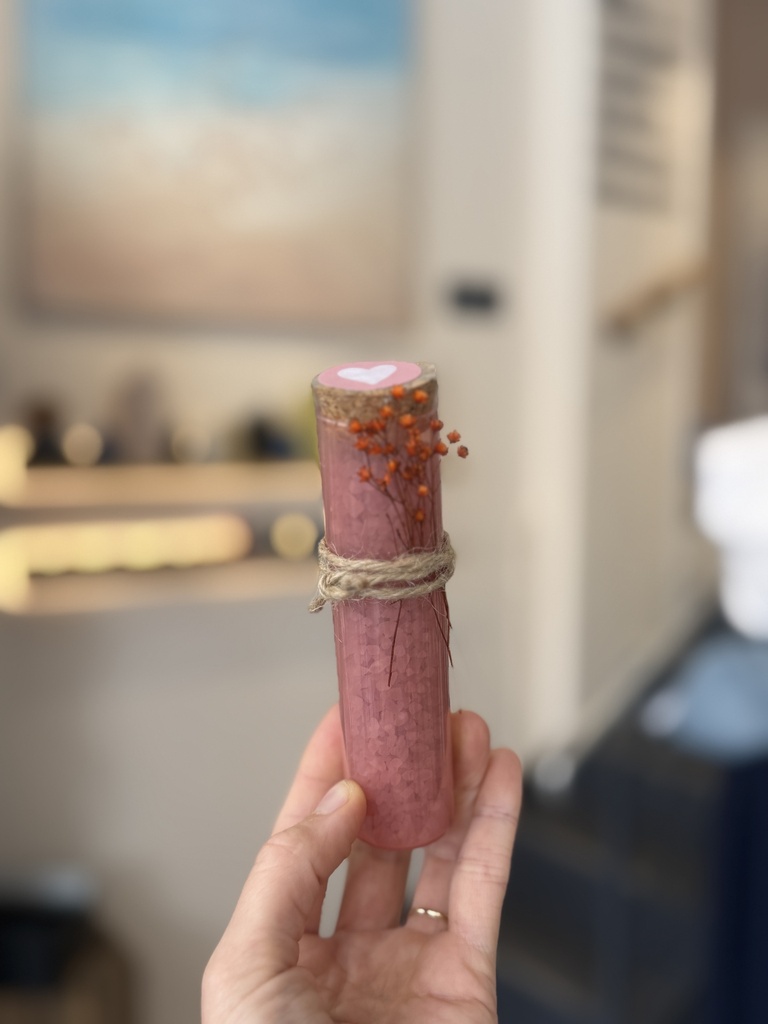 Glas Röhrchen rosa mit Badesalz (Lavendel)